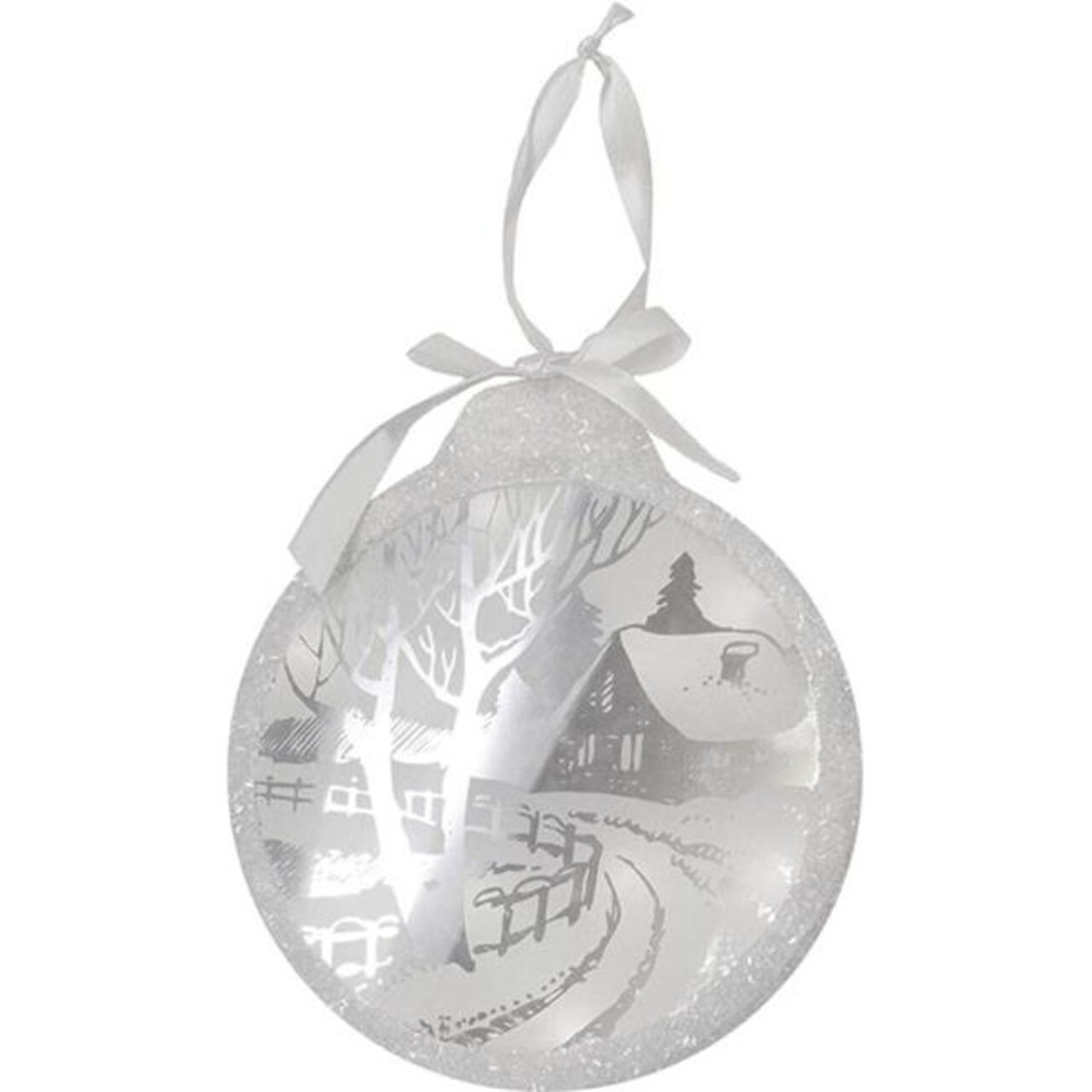Northlight 32266837 8 in. Pre-Lit LED White Sparkle Winter Cottage Scene Round Christmas Ornament